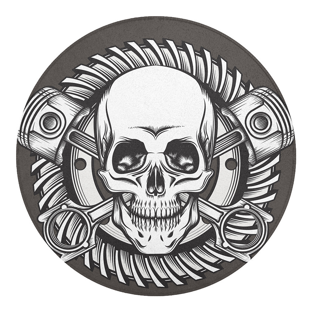 Cross Piston Mechanic Skull Print Round Blanket