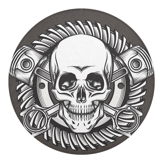 Cross Piston Mechanic Skull Print Round Blanket