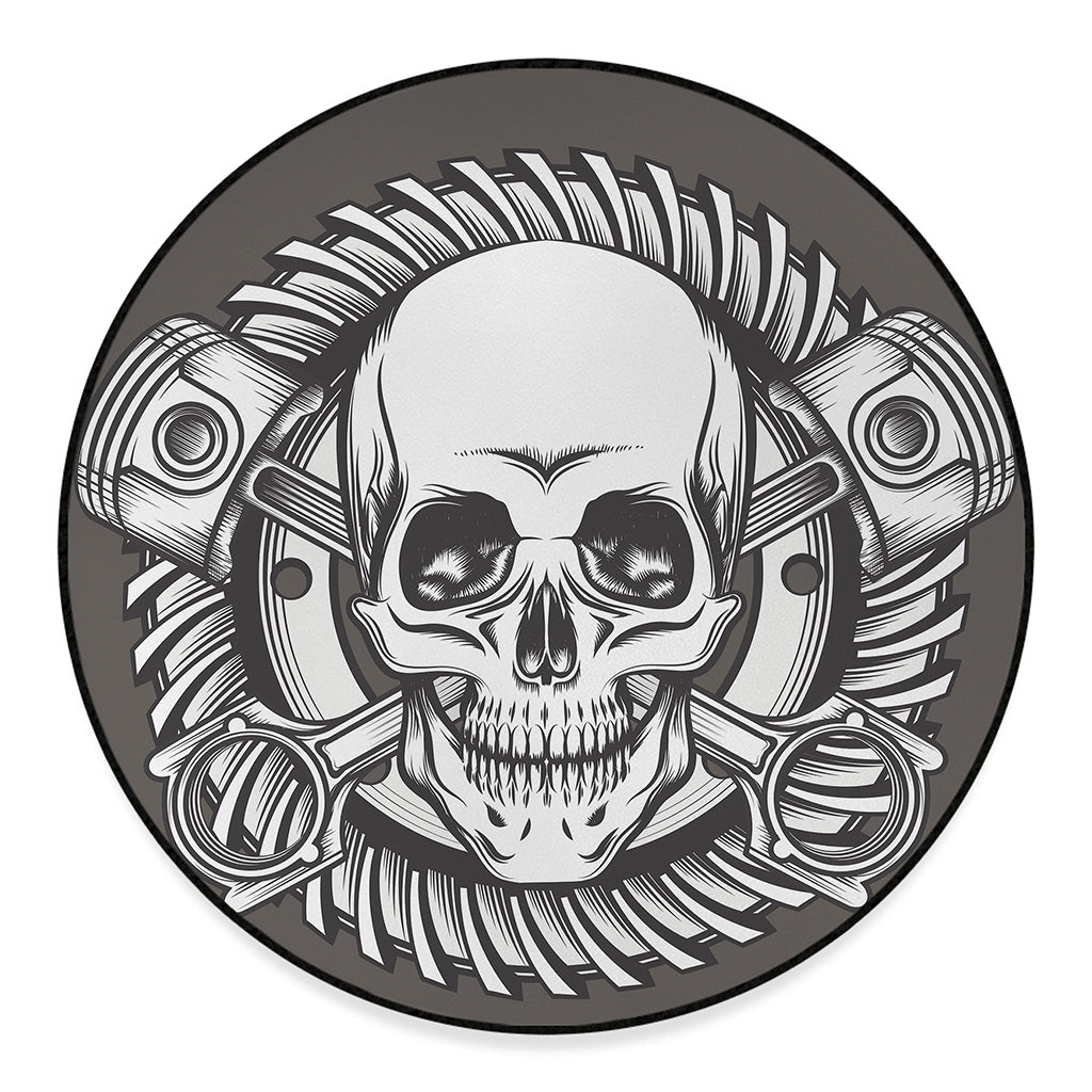 Cross Piston Mechanic Skull Print Round Floor Mat
