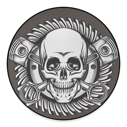 Cross Piston Mechanic Skull Print Round Floor Mat