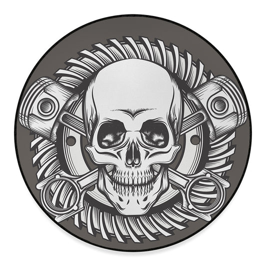 Cross Piston Mechanic Skull Print Round Floor Mat