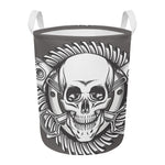 Cross Piston Mechanic Skull Print Round Laundry Basket