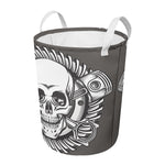 Cross Piston Mechanic Skull Print Round Laundry Basket