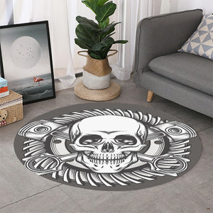 Cross Piston Mechanic Skull Print Round Rug