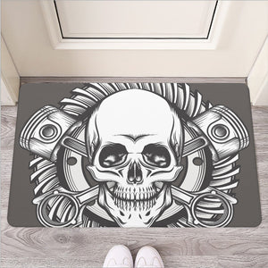 Cross Piston Mechanic Skull Print Rubber Doormat