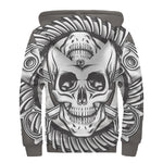 Cross Piston Mechanic Skull Print Sherpa Lined Zip Up Hoodie