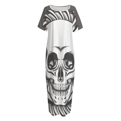 Cross Piston Mechanic Skull Print Short Sleeve Long Nightdress