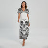 Cross Piston Mechanic Skull Print Short Sleeve Maxi Dress