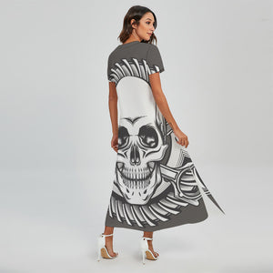 Cross Piston Mechanic Skull Print Short Sleeve Maxi Dress