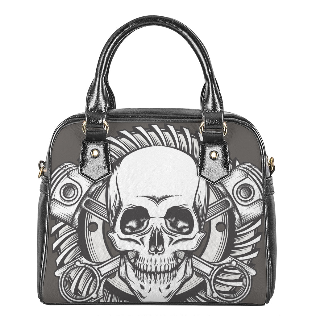 Cross Piston Mechanic Skull Print Shoulder Handbag