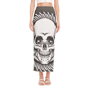 Cross Piston Mechanic Skull Print Side Slit Maxi Skirt