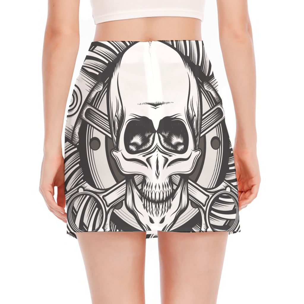 Cross Piston Mechanic Skull Print Side Slit Mini Skirt