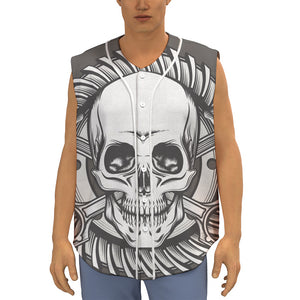 Cross Piston Mechanic Skull Print Sleeveless Baseball Jersey