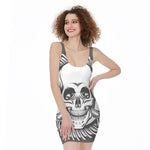 Cross Piston Mechanic Skull Print Sleeveless Bodycon Dress