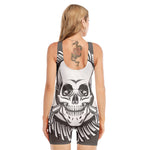 Cross Piston Mechanic Skull Print Sleeveless One Piece Swimsuit