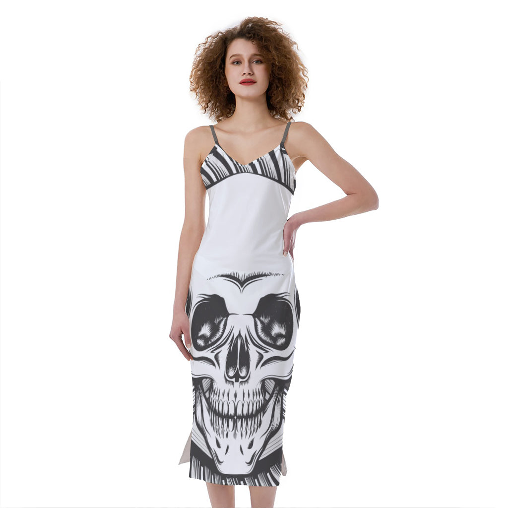 Cross Piston Mechanic Skull Print Slim Fit Midi Cami Dress