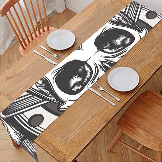 Cross Piston Mechanic Skull Print Table Runner