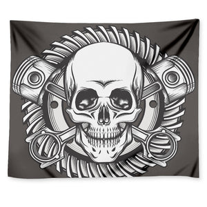 Cross Piston Mechanic Skull Print Tapestry