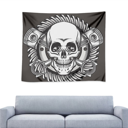Cross Piston Mechanic Skull Print Tapestry