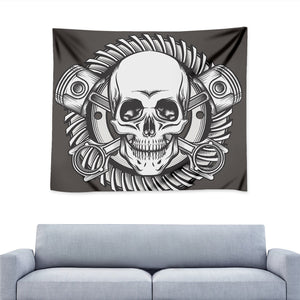 Cross Piston Mechanic Skull Print Tapestry