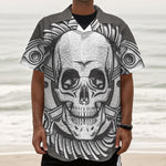 Cross Piston Mechanic Skull Print Textured Short Sleeve Shirt