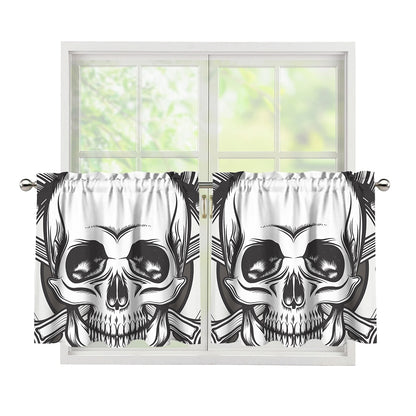Cross Piston Mechanic Skull Print Tier Curtains
