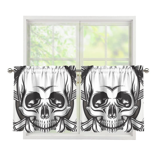 Cross Piston Mechanic Skull Print Tier Curtains