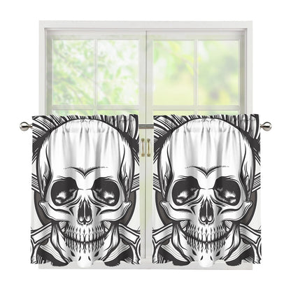 Cross Piston Mechanic Skull Print Tier Curtains