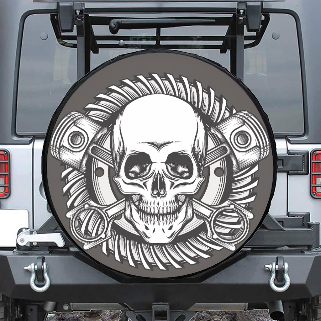 Cross Piston Mechanic Skull Print Tire Cover