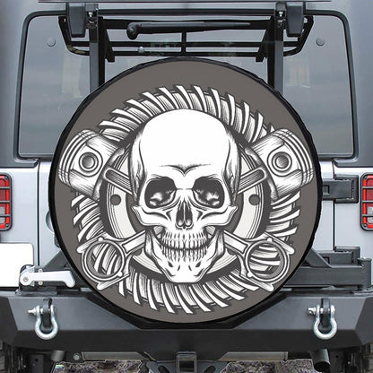 Cross Piston Mechanic Skull Print Tire Cover