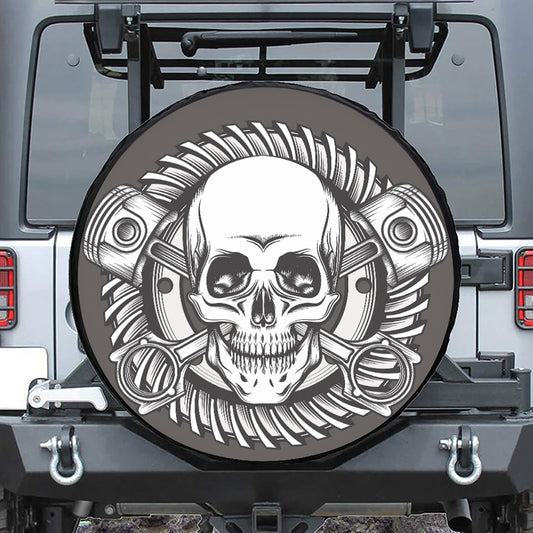 Cross Piston Mechanic Skull Print Tire Cover
