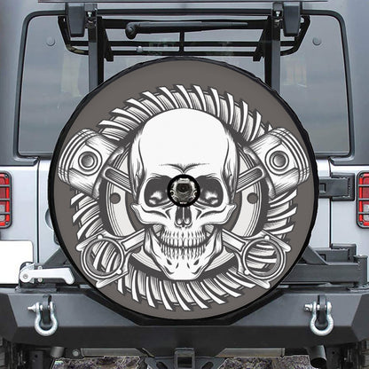 Cross Piston Mechanic Skull Print Tire Cover With Camera Hole