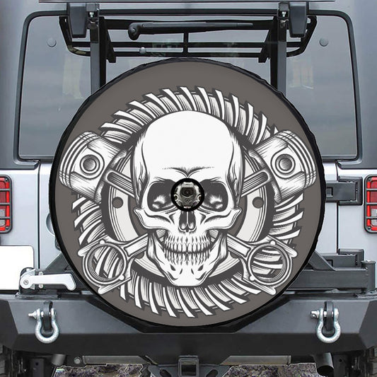 Cross Piston Mechanic Skull Print Tire Cover With Camera Hole