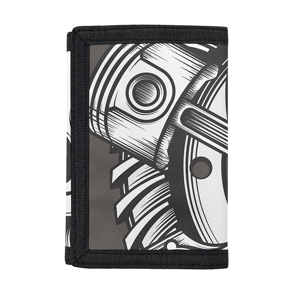 Cross Piston Mechanic Skull Print Trifold Wallet