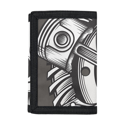 Cross Piston Mechanic Skull Print Trifold Wallet