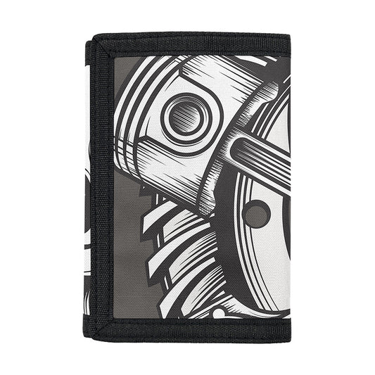 Cross Piston Mechanic Skull Print Trifold Wallet