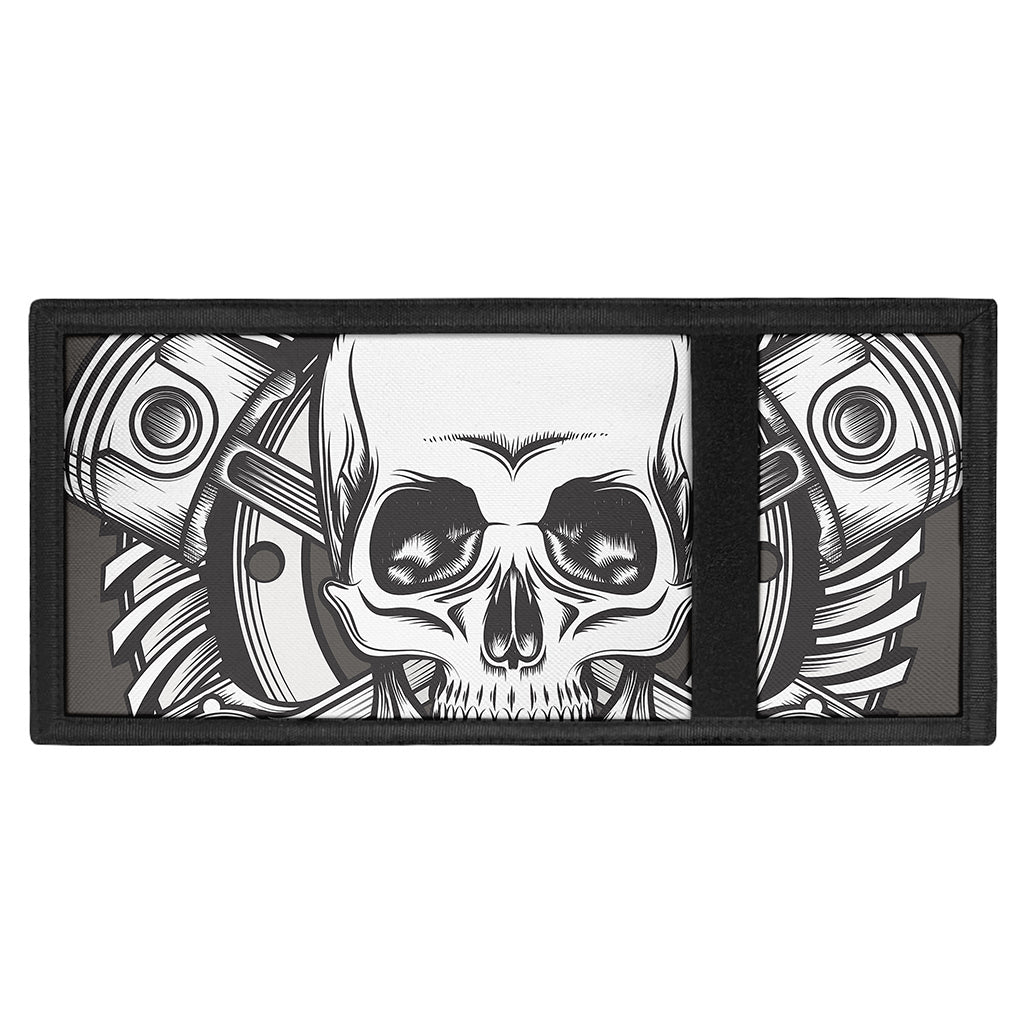 Cross Piston Mechanic Skull Print Trifold Wallet
