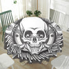 Cross Piston Mechanic Skull Print Waterproof Round Tablecloth