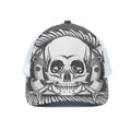 Cross Piston Mechanic Skull Print White Mesh Trucker Hat