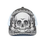 Cross Piston Mechanic Skull Print White Mesh Trucker Cap