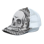 Cross Piston Mechanic Skull Print White Mesh Trucker Cap