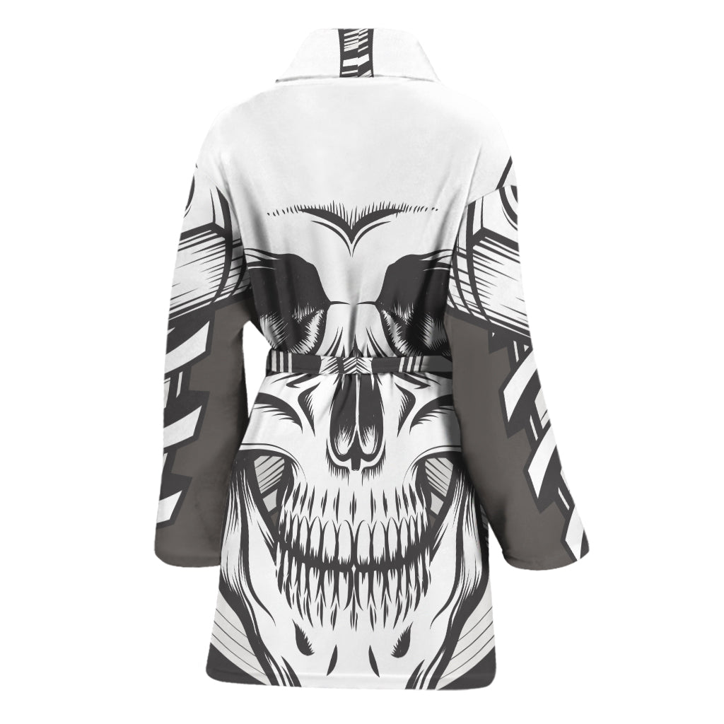 Cross Piston Mechanic Skull Print Women's Bathrobe