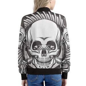 Cross Piston Mechanic Skull Print Women's Bomber Jacket