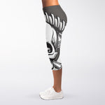 Cross Piston Mechanic Skull Print Women's Capri Leggings