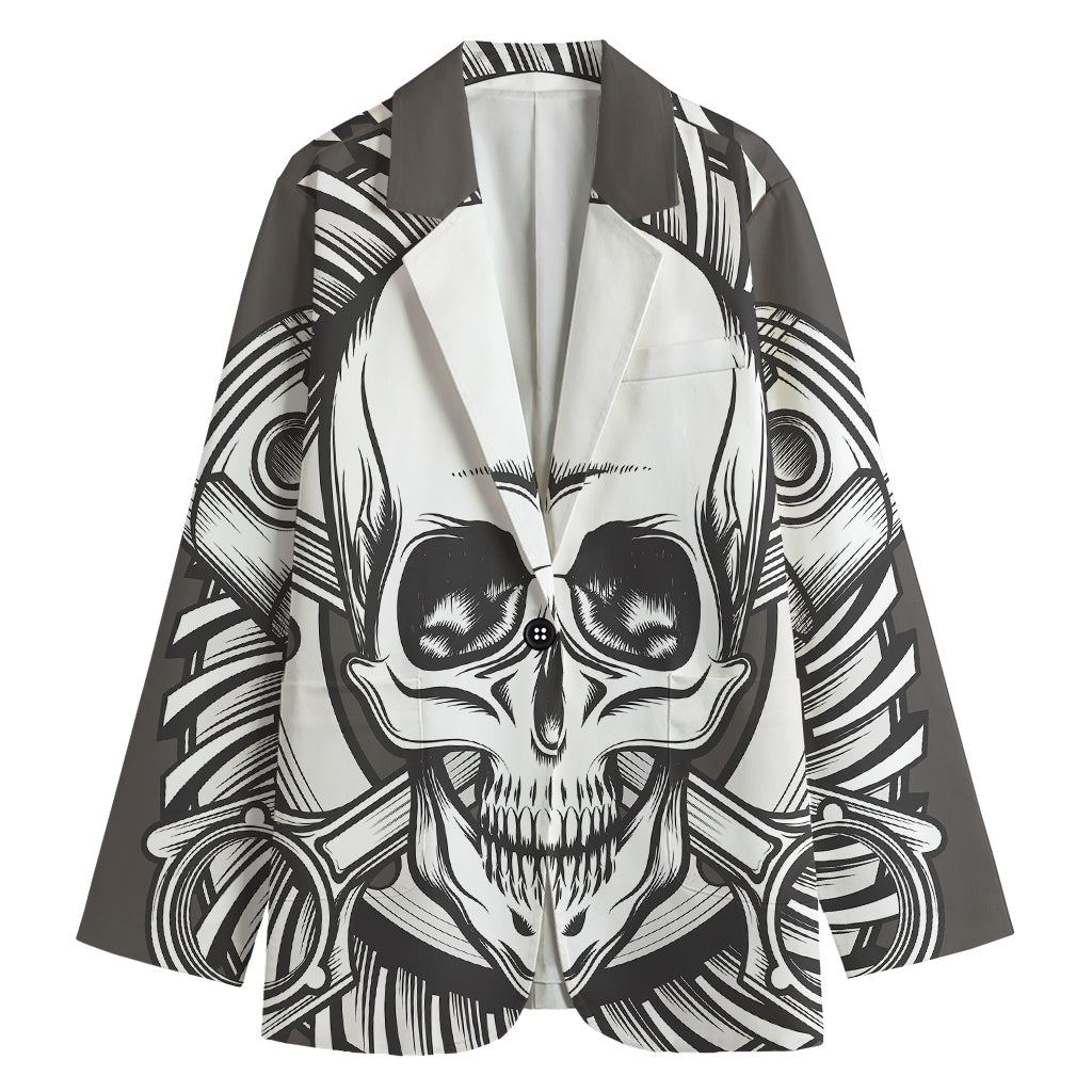 Cross Piston Mechanic Skull Print Women's Cotton Blazer