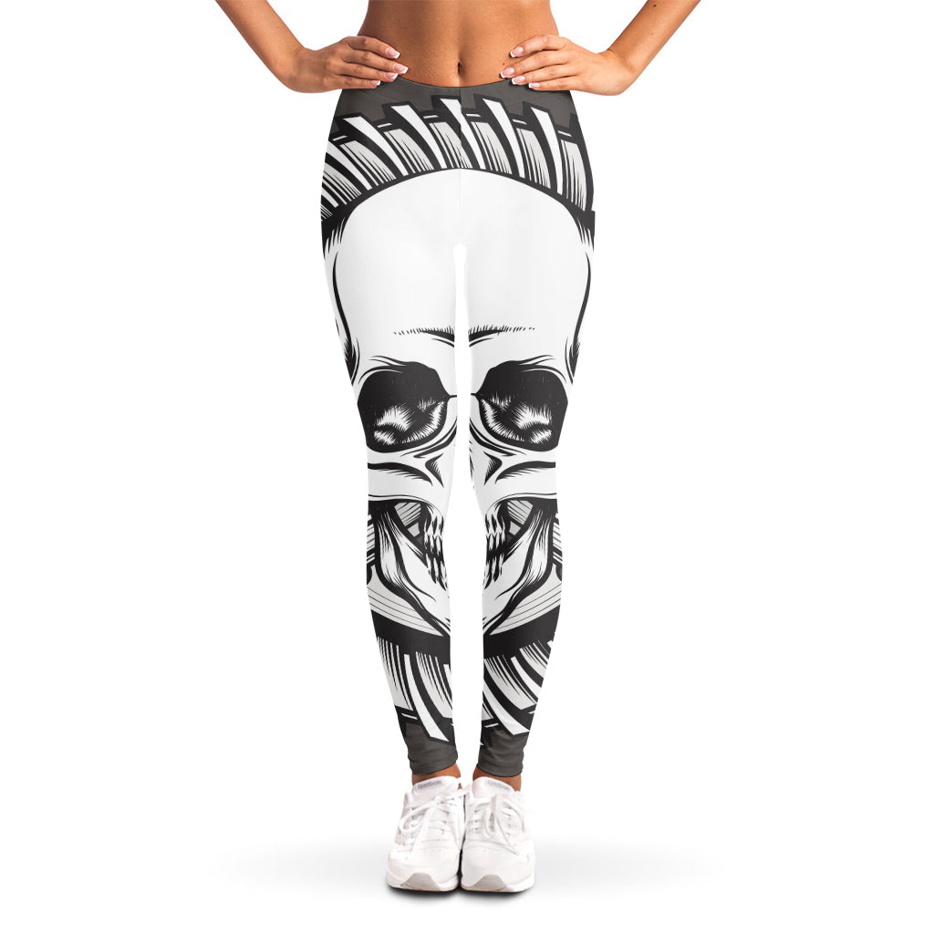 Cross Piston Mechanic Skull Print Women's Leggings