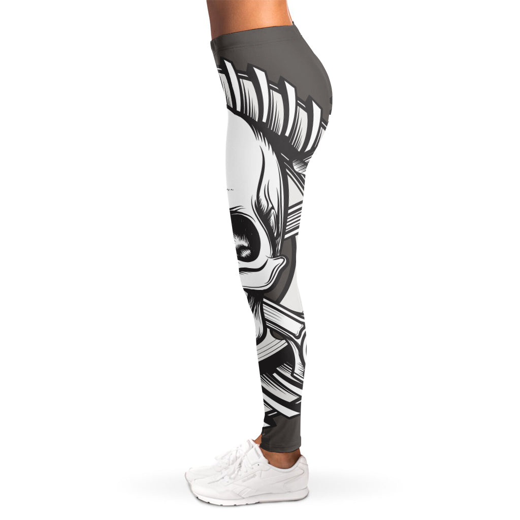 Cross Piston Mechanic Skull Print Women's Leggings