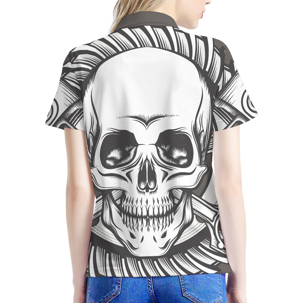 Cross Piston Mechanic Skull Print Women's Polo Shirt