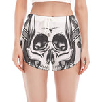 Cross Piston Mechanic Skull Print Women's Split Running Shorts