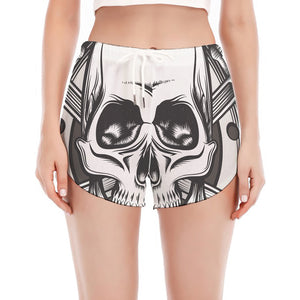 Cross Piston Mechanic Skull Print Women's Split Running Shorts